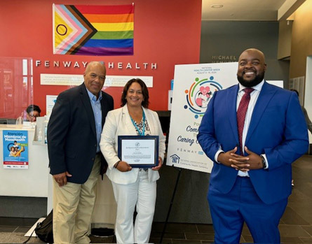 Left to right: HRSA IEA Regional Administrator Jeff Beard; Fenway Health CEO Jordina Shanks; HHS Regional Director Everett Handford.