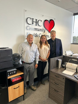 Left to right: Jorge Rodriquez, Farmworker Health Director; Erika Alcantara, Chief Operations Officer; Nick Zucconi, HRSA IEA Regional Administrator