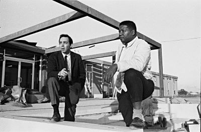 Dr. Jack Geiger (left) and Dr. John Hatch (right) during construction of new Tufts-Delta Health Center building, 1968.