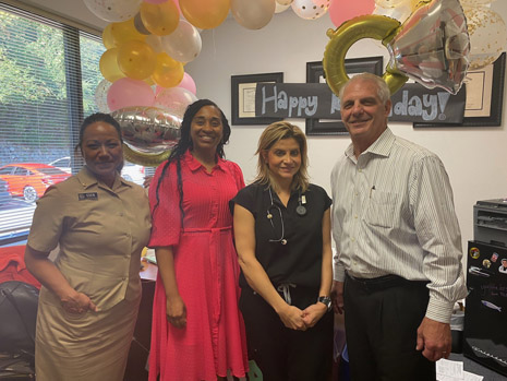 Left to right: LCDR Amy Eden, HRSA IEA; T'Ronda Flagg, HRSA IEA Deputy Regional Administrator; Leslie Ward, primary care physician; Tony Calandro, Chief Executive Officer