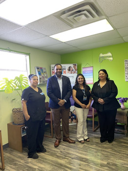 Left to Right: Roxanne Rodriguez, School-Based Coordinator; Jason Berry, HRSA IEA Regional Administrator; Andrea Sandoval, CEO and Executive Director; and Adriana Gonzales, Nurse Practitioner