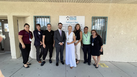 Left to Right: Claudia Loya, Naftzger Clinic Site Manager; Dr. Cynthia Garza, Residency Program Director; Dr. Luis R. Garza, Chief Medical Officer; Steven C. Richards, HRSA IEA; Aida Ponce, Chief Outreach and Wellness Officer; Lilly Gutierrez-Molina, Chief Operating Officer; Rene Rocha, Chief Financial Officer; and Elena Carrillo, Deputy COO