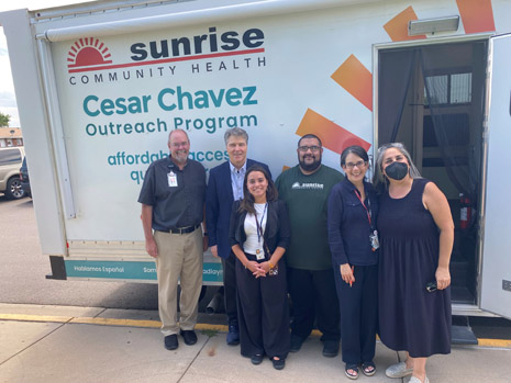 Brian Quale, Policy and Advocacy Manager; Nick Zucconi, HRSA IEA Regional Administrator; Saray Amundson, HRSA IEA; Arturo Ceballos, Farmworker Outreach Coordinator; Fatima Groom, Policy and Advocacy Manager; Lily Griego, Regional Director