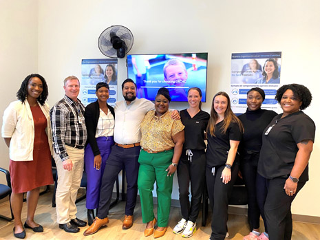 Left to Right: Dr. Camille Crawford, OB/GYN; Jamie Stevens, Chief Behavioral Health Officer; Danita Washington, Chief Operating Officer; Juan Rivera, Site Coordinator; Kris Lee, HRSA IEA; Melissa Gonzalez, Dentist; Olivia Ford, Physician Assistant; Kabrina Edwards, Medical Assistant; Mauri Graham, Medical Assistant