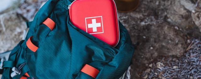 First aid kit in a hiking bag