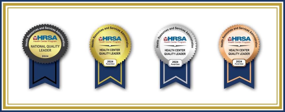 Various HRSA Community Health Quality Recognition (CHQR) badges